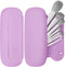 Travel Makeup Brush Holder - Silicon Portable Cosmetic Face Brushes Organizer with Built-in Cleaner (Purple)