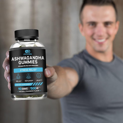 Ashwagandha Gummies 1500mg | Stress Relief, Immune Support, Calm Mood | 90 Count, Natural Strawberry Flavor