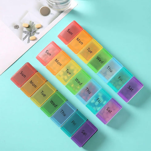 Wopanxye 7 7-Compartment 7-Color Weekly Pill Organizer, Days Portable Travel Pill Box, Medicine Planner Dispenser, Easy