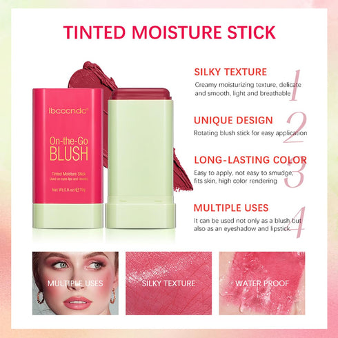 Multi-Use Makeup Blush Stick, Cream Blush for Cheek, Eyes & Lips, Waterproof Natural Nude Makeup (1#Shy Pink)
