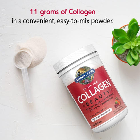 Garden of Life Grass Fed Collagen Beauty - Cranberry Pomegranate, 20 Servings, Collagen Powder for Hair, Skin & Nails