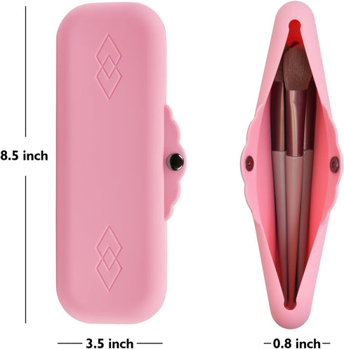 Silicone Makeup Brush Holder Bags: Cosmetic Case with Magnetic-Metal-Buttons for Travel, Makeup Pouch Case for Makeup Tools Storage