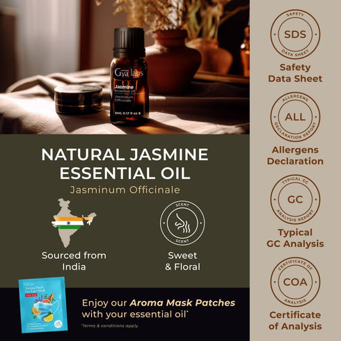 Gya Labs Jasmine Essential Oil 0.17 Fl Oz for Diffuser & Aromatherapy - Natural Oil for Skin, Hair & Candle Making