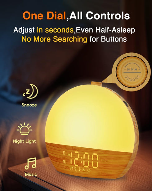 Thybro 30 Sunrise Alarm Clock with Sound Machine - Wake Up Light, Wood Grain, Bluetooth, Dual Digital Alarm Clocks