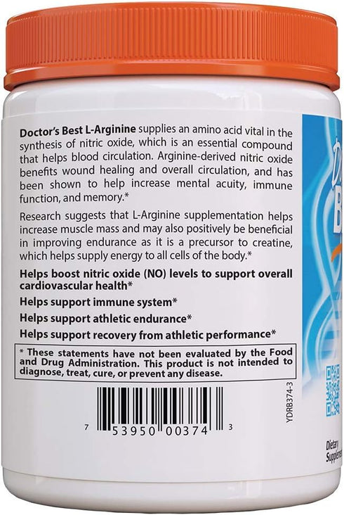 Doctor's Best L-arginine HCL Powder, Non-GMO, Vegan, Gluten Free, 300g for Muscle Growth
