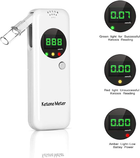 Ketosis Breath Tester, Ketone Meter Breathalyzer with 10pc Mouthpieces (White)