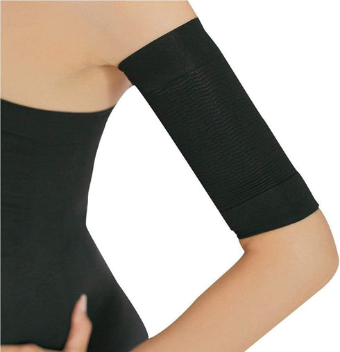 2-in-1 Women's Elastic Compression Arm Sleeves, Slimming Shapers for Weight Loss & Sport Fitness, Black + Nude
