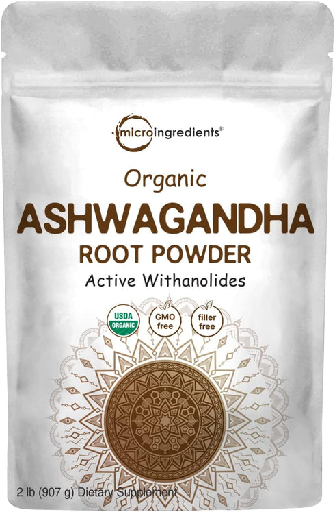 Micro Ingredients Organic Ashwagandha Root Powder - 2 Pound, No Filler, No Additives, Gluten Free, Ayurvedic Herbal