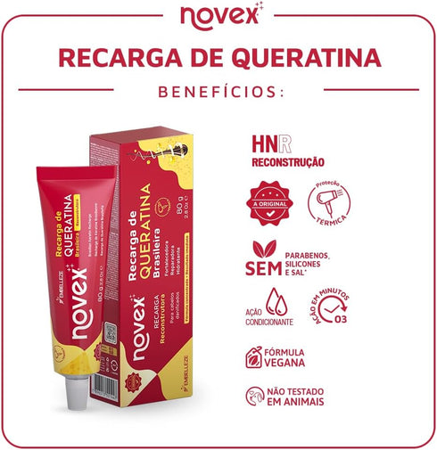 Novex Keratin Recharge Leave-in Conditioner - Reconstructive Keratin for Frizz Control & Damage Repair