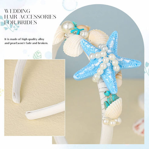 Unicra Starfish Headband Pearl Hair Band Sea Shell Hair Hoop Beach Wedding Accessories for Women