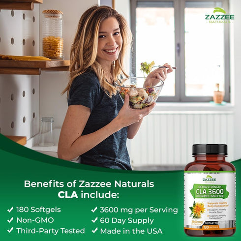 Zazzee High Potency CLA 3600, 180 Softgels, 3600 mg per Serving, Non-GMO, Made in The USA