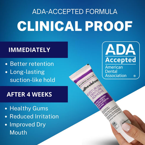 Dr. B Dental Solutions Adhesadent Moisturizing Denture Adhesive, Secure Denture Glue, Zinc-Free, Travel Size 0.75 oz (4