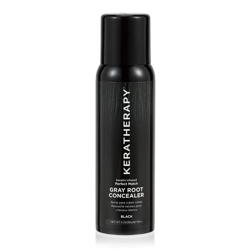 Keratherapy Keratin Infused Perfect Match Gray Root Concealer Spray, Black, 3 oz, Temporary Scalp Concealer