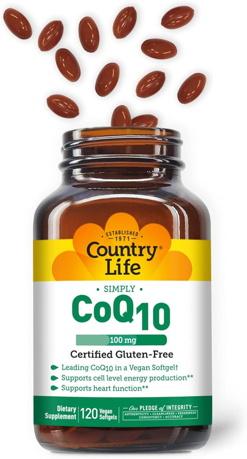 Country Life Simply CoQ10, 100mg, 120 Softgels, Supports Heart Function