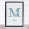 The Card Zoo New Baby Birth Details Christening Nursery Blue Elephant Initial M Gift Print