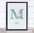 The Card Zoo New Baby Birth Details Christening Nursery Blue Elephant Initial M Gift Print