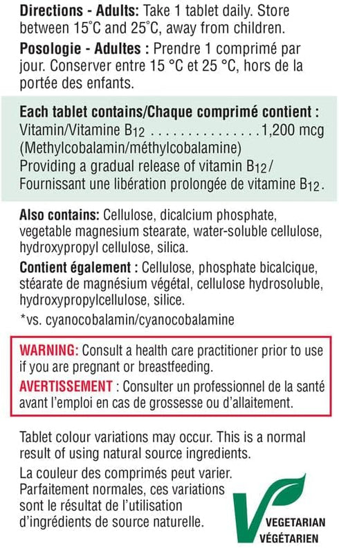 Jamieson Vitamin B12 (Cobalamin) 1200mcg Timed Release - 80 Tablets