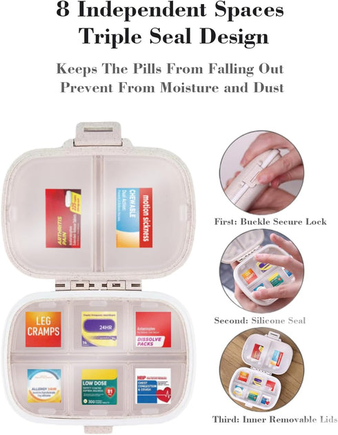 iouwei 7 161 Day Pill Container with Medicine Labels - Mini Medication Organizer, Travel Essentials, Labels (Pink)