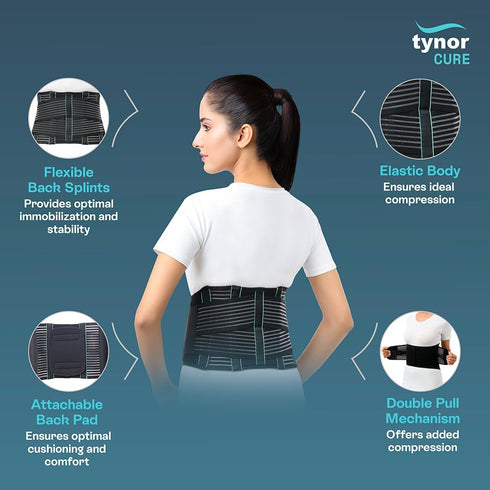 TYNOR Back Support Belt, Adjustable Lumbar Brace for Lower Back Pain, Herniated Disc, Scoliosis (Medium, Premium Black)