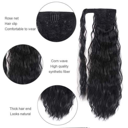 YEAME 22 Inch Corn Wave Ponytail Extension Clip in, Long Wavy Curly Heat Resistant Synthetic Hairpiece