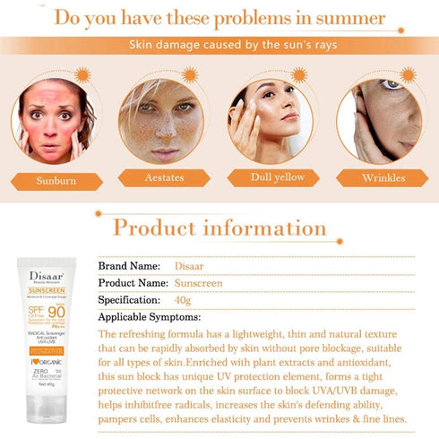 SPF 90 Sunscreen Instant Protection UVA UVB Foundation PA+++ Oil Free Sunblock, 40g