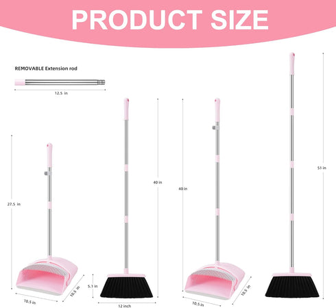 Set BSKLIN Broom and Dustpan House Brooms for Sweeping Indoor Collapsible Broom and Dust Pan Combo for Home Office