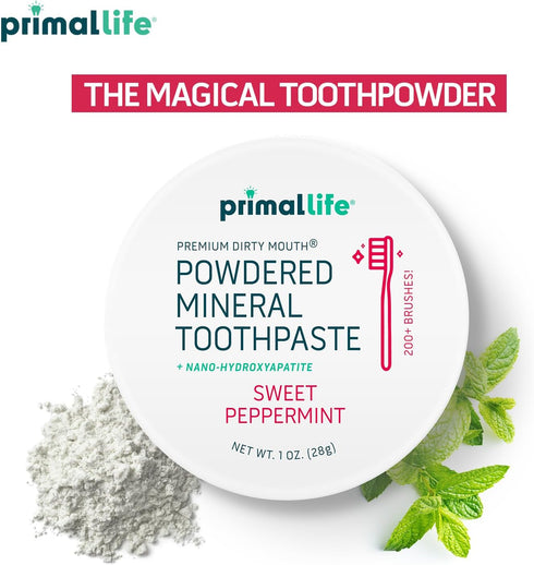 Primal Life Organics Dirty Mouth Toothpowder, Tooth Cleaning Powder, Organic, Vegan, Sweet Peppermint, 1 oz
