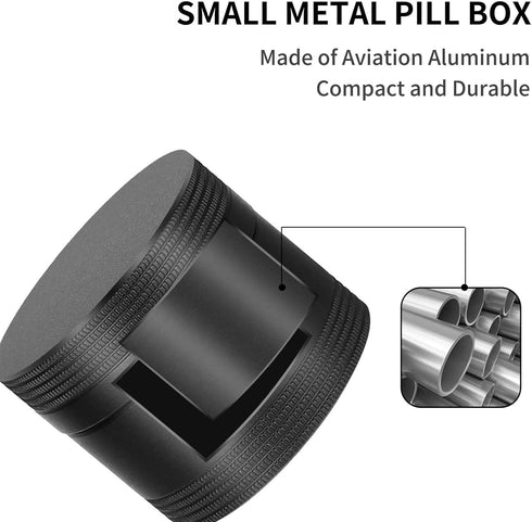 Small Daily Pill Box - Portable Waterproof Metal Pill Case for Pocket or Purse, Aluminium Alloy Round Travel Pill