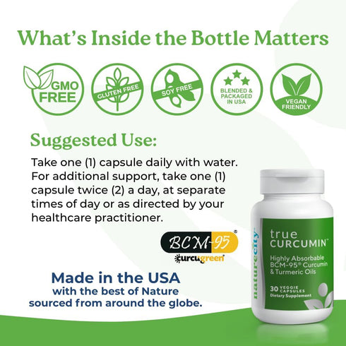 NatureCity True-Curcumin Turmeric Supplement | 500mg Curcuma Capsules | Non-GMO Vitamin Supplements | Supports Joints