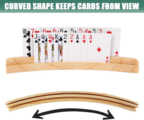 ZUFECY 2-Pack 2-Layer 50+ Wooden Card Holders, Slots for Poker Cards, Solid Pine Wood with Natural Finish for Family