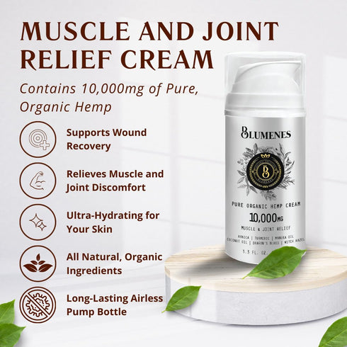 Blumenes Labs 10,000 mg Organic Hemp Cream, Concentrated Muscle Relief Cream for Joint, Arthritis, and Back Pain
