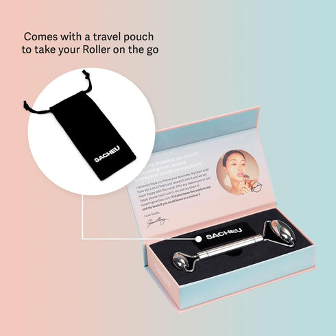 Sacheu Stainless Steel Face Roller - Dual Sided Cooling Facial Massager with Pouch