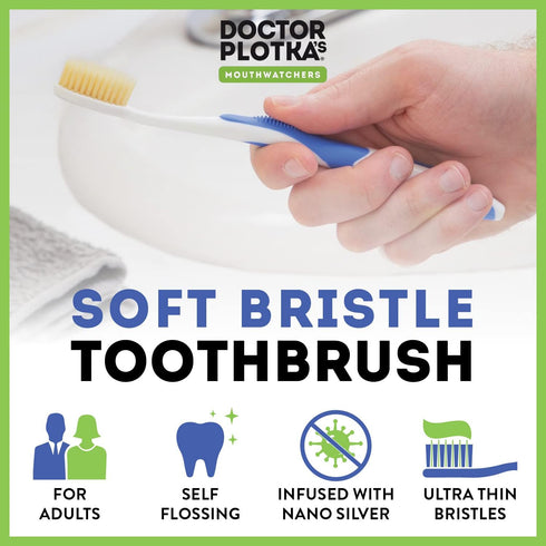 MOUTHWATCHERS Dr Plotkas Extra Soft Flossing Toothbrush - Manual Soft Toothbrush for Sensitive Teeth