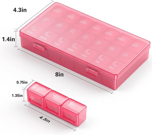 BUG HULL Weekly Pill Organizer - 3X a Day, Daily 7 Day Medicine Pill Organizer 3 Times a Day, Travel Pill Case
