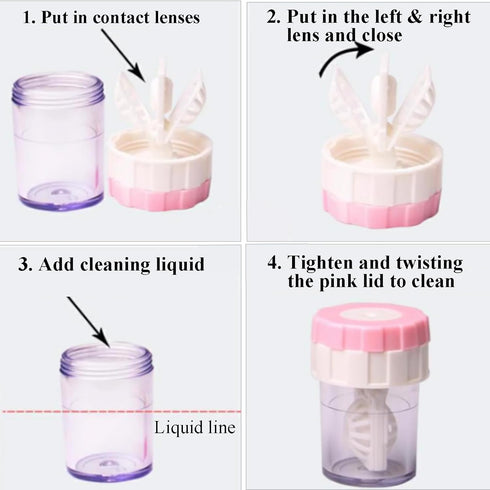Portable Contact Lens Case with Cleaner Washer, Travel Kit with Mirror, Remover Tool, Tweezers, Solution Bottle, Mini