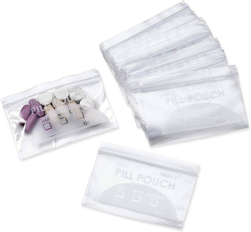 200 Piece Resealable Zipper Locking Pill Pouches - Daily AM PM Travel Organizer for Vitamins and Medications