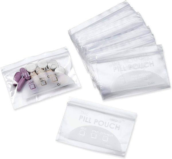 200 Piece Resealable Zipper Locking Pill Pouches - Daily AM PM Travel Organizer for Vitamins and Medications