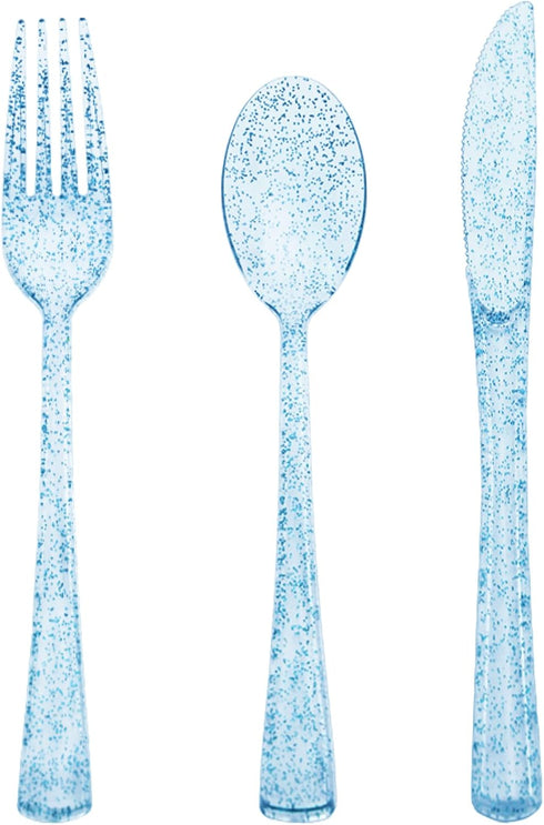 150 Pack Blue Plastic Silverware Set, Includes 50 Blue Forks, 50 Knives, 50 Spoons for Birthday, Baby Shower, Picnic