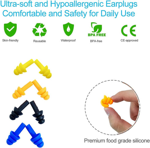 Ear Plugs for Sleeping, 16 Pairs Noise Canceling Soft Reusable Silicone Waterproof Earplugs for Loud Noise