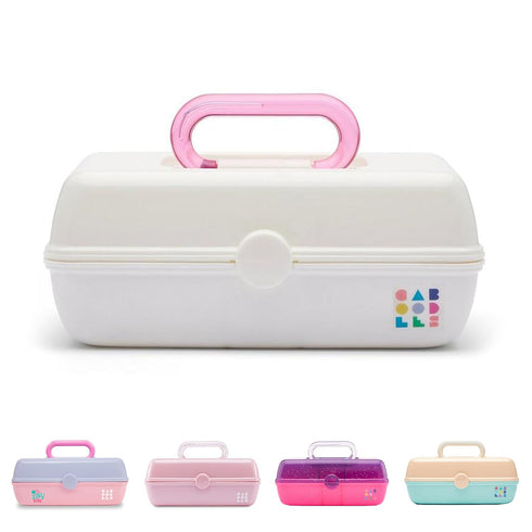 Caboodles Pretty in Petite Makeup Box, Two-Tone White on White, Hard Plastic Organizer Box with 2 Swivel Trays
