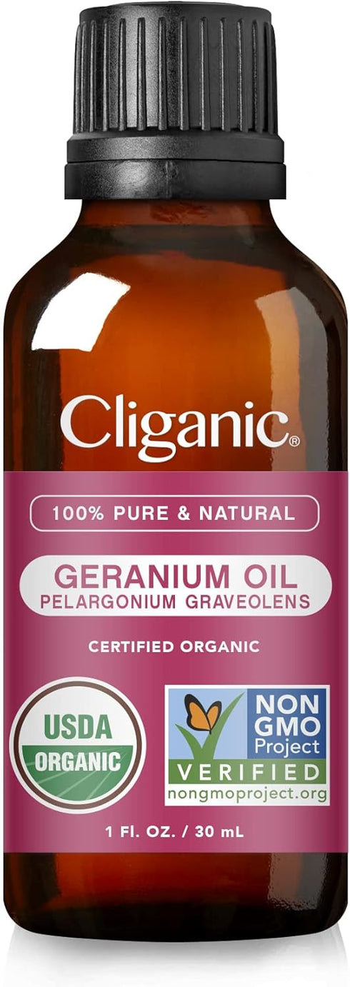 Cliganic Organic Geranium Essential Oil, 100% Pure Natural for Aromatherapy, Non-GMO Verified