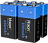 Hixon Rechargeable 9V Batteries 850mAh High Capacity 9V Batteries (4 Pack) 9 Volt