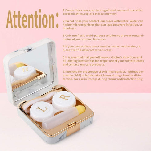 Contact Lens Case, Marble Travel Kit with Remover Tool, Mirror, Tweezers & Solution Bottle for Women & Girls (Gold)
