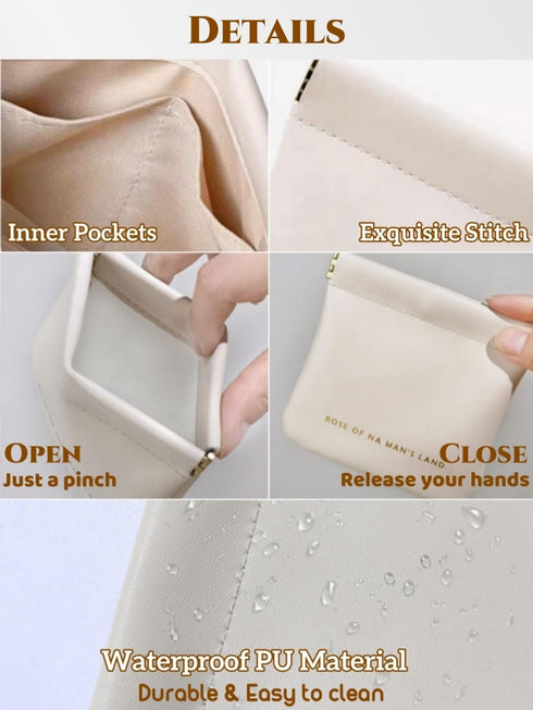 Small Makeup Bag for Women, PU Leather Travel Makeup Pouch with Zipper, Cosmetic Bag for Purse (Brown)