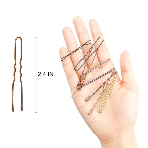 Hoyols U Shaped Hair Pins, Metal Curved Bun Clips for Women, Decorative Hair Accessories with Case, 100 Count