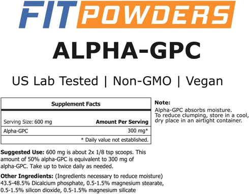 Alpha-GPC Powder 125 Grams - Non-GMO Choline Supplement, Vegan, Third Party Tested for Memory and Focus