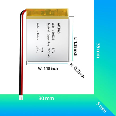 (3 Pack) 503035 Battery 503035 Lipo Battery Compatible for Multiple Device 503035 Replacement Batteries with PH 2.54 JST & PH 2.0 JST Connector and Tool