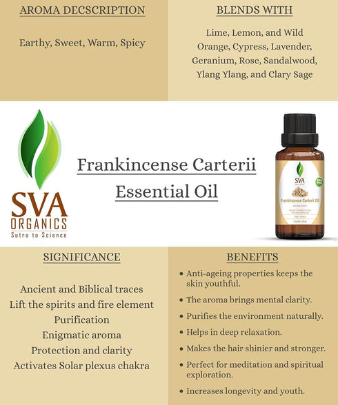 SVA Frankincense Essential Oil, 1/3 Oz (Boswelia Carterii) - 100% Pure, Natural for Skin and Hair Care