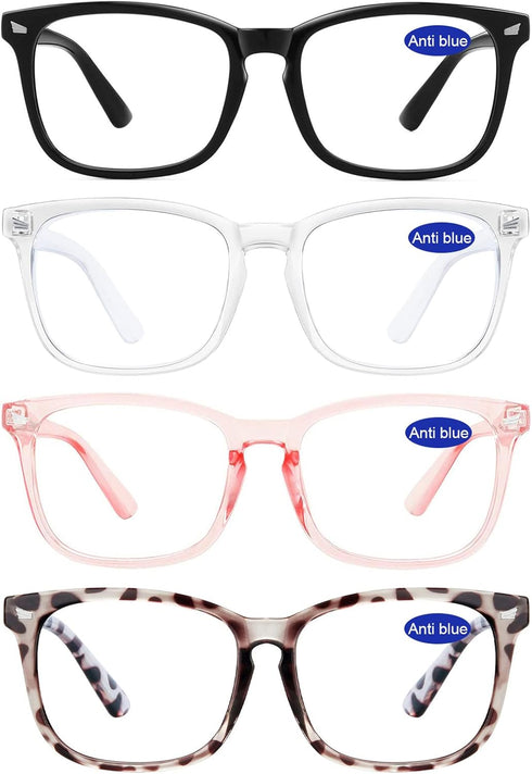 4 Packs Reading Glasses 1.0 for Women, Blue Light Blocking Square Computer Readers, Various Strengths Available