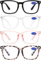 4 Packs Reading Glasses 1.0 for Women, Blue Light Blocking Square Computer Readers, Various Strengths Available